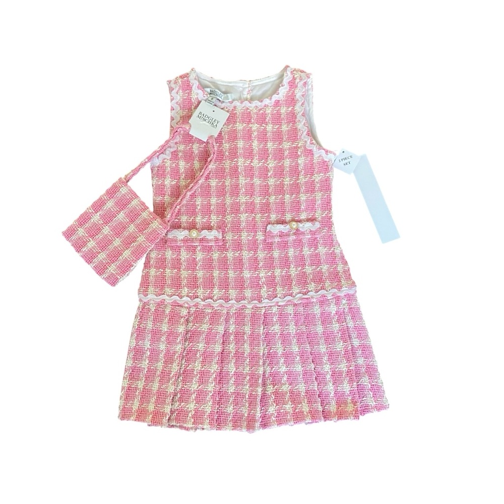 Badgley Mischka Pink and Cream Tweed Dress - Picture 1 of 16